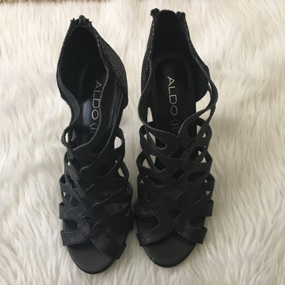 Aldo black sparkle peep toe zippered heels - Picture 7 of 8